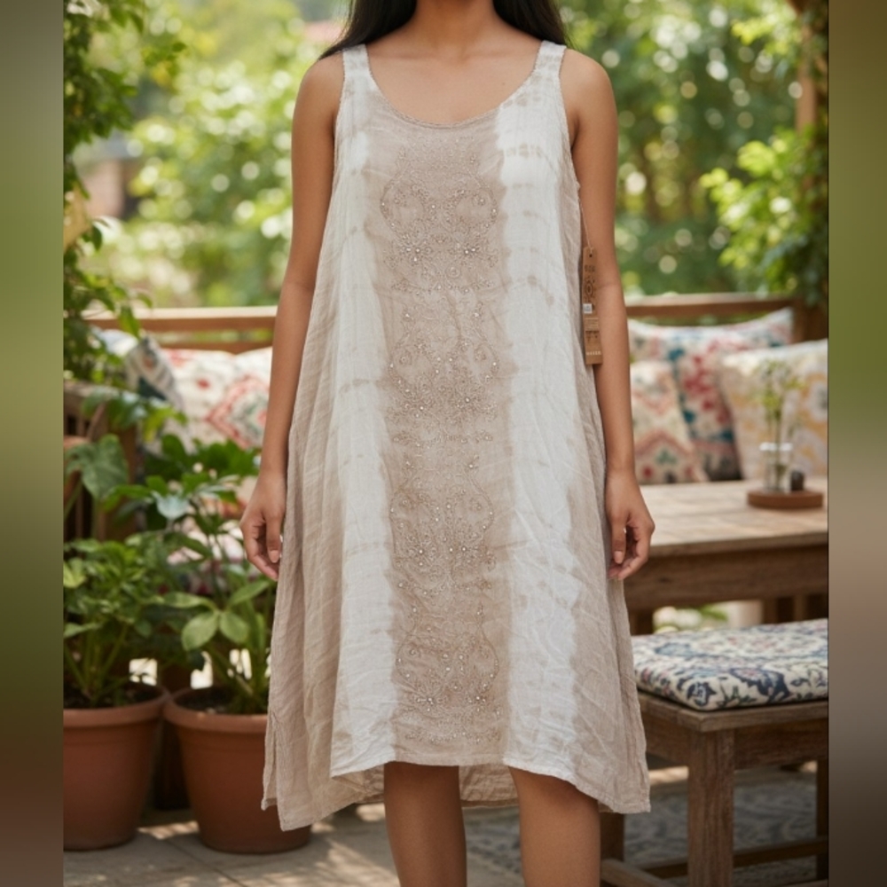 Elegant Beige Sleeveless Dress Raya Sun Size XL